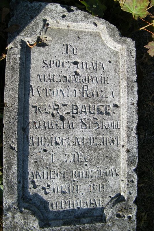 Fragment nagrobka Antoniego Kurzbauera i Róży Kurzbauer z cmentarzy dawnego powiatu tarnopolskiego, stan z 2016 r.
