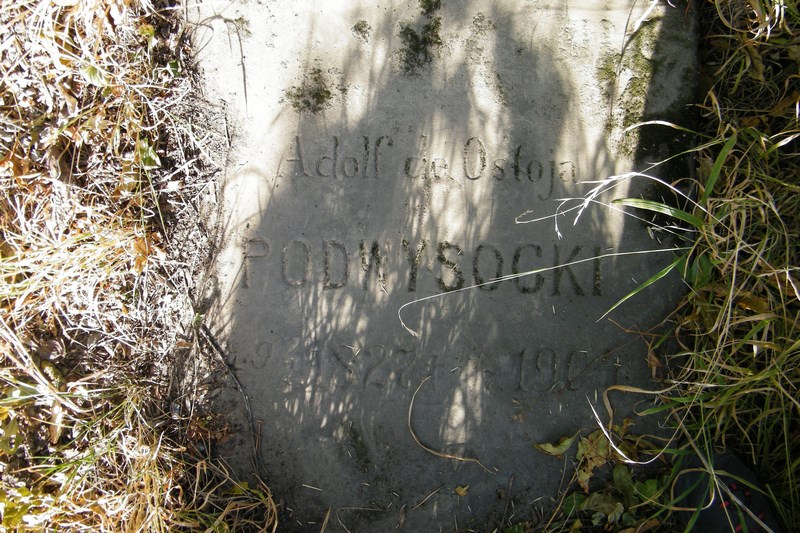 Fragment nagrobka Adolfa Podwysockiego z cmentarzy dawnego powiatu tarnopolskiego, stan z 2016 r.