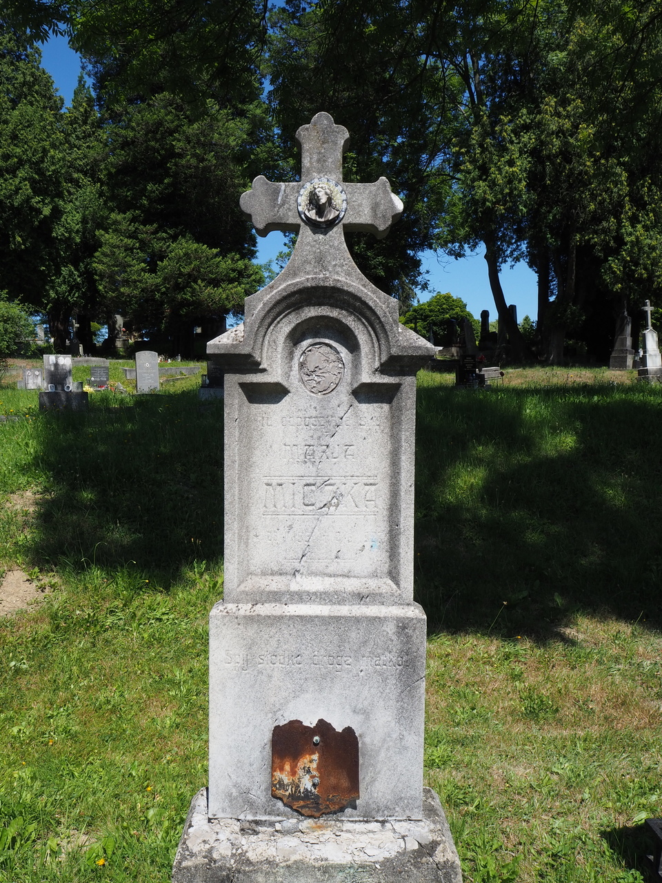 Fragment of Maria Miczka's tombstone, Karviná Doły cemetery, 2022