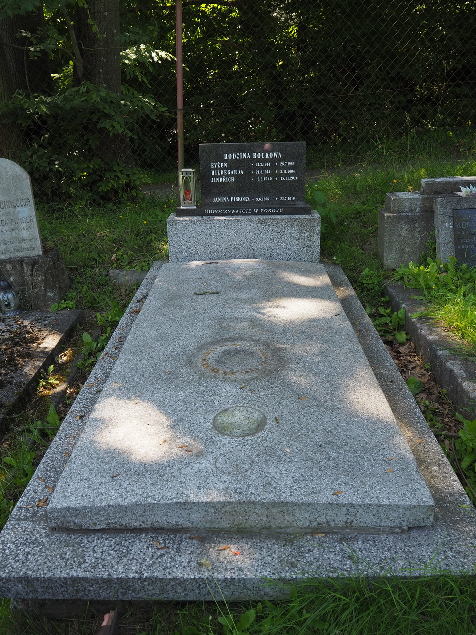 Tombstone of Janina Piskorz and the Bockova family, Karviná Důl cemetery, as of 2022