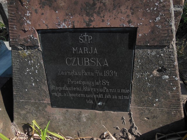 Inscription of Maria Czubska's gravestone, Ternopil cemetery, 2016 status