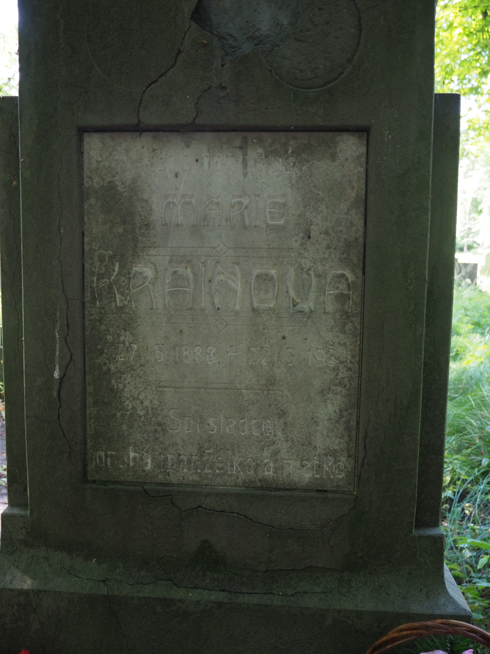 Fragment of Maria Krainová's tombstone, Karviná Mexico cemetery, 2022 state