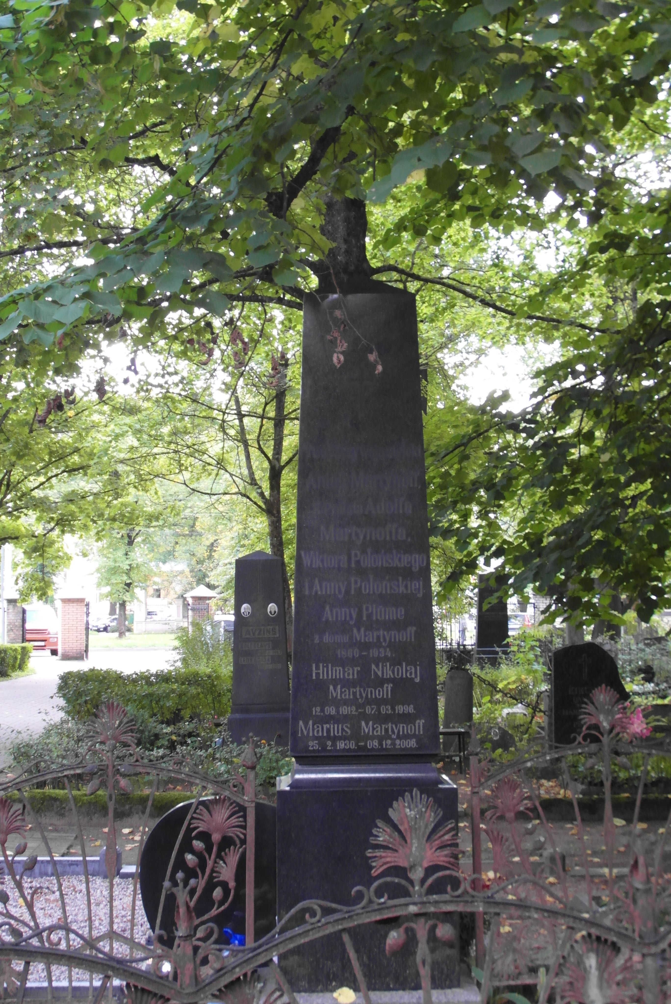 Martynoff family tombstone, St Michael's cemetery in Riga, as of 2021.