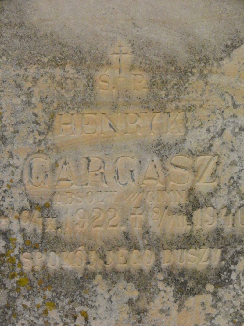 Inskrypcja nagrobka Henryka Gargasza, cmentarz w Tarnopolu, stan z 2016