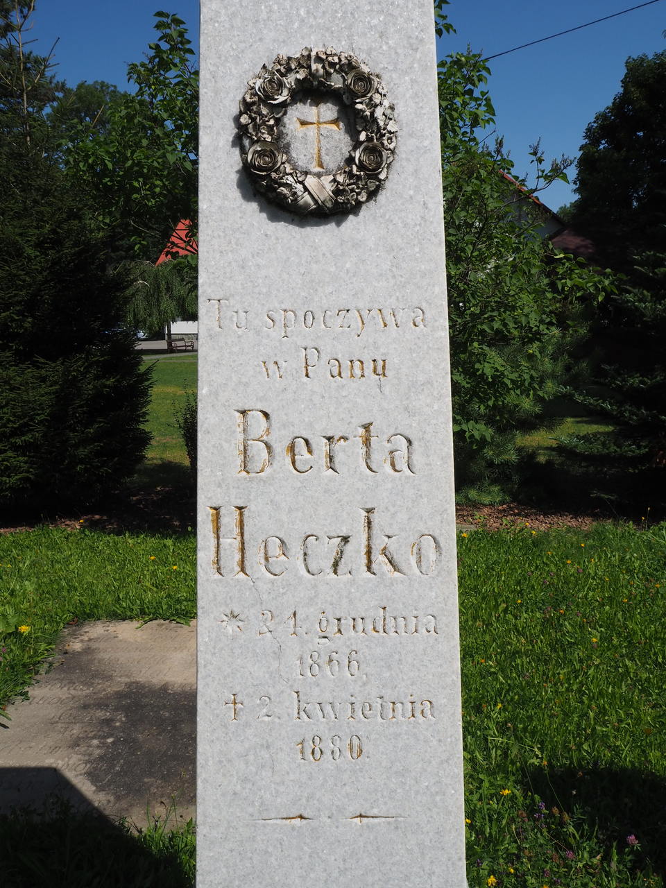 Fragment of a tombstone of Berta Heczko, cemetery in Ligotka Kameralna, state from 2022
