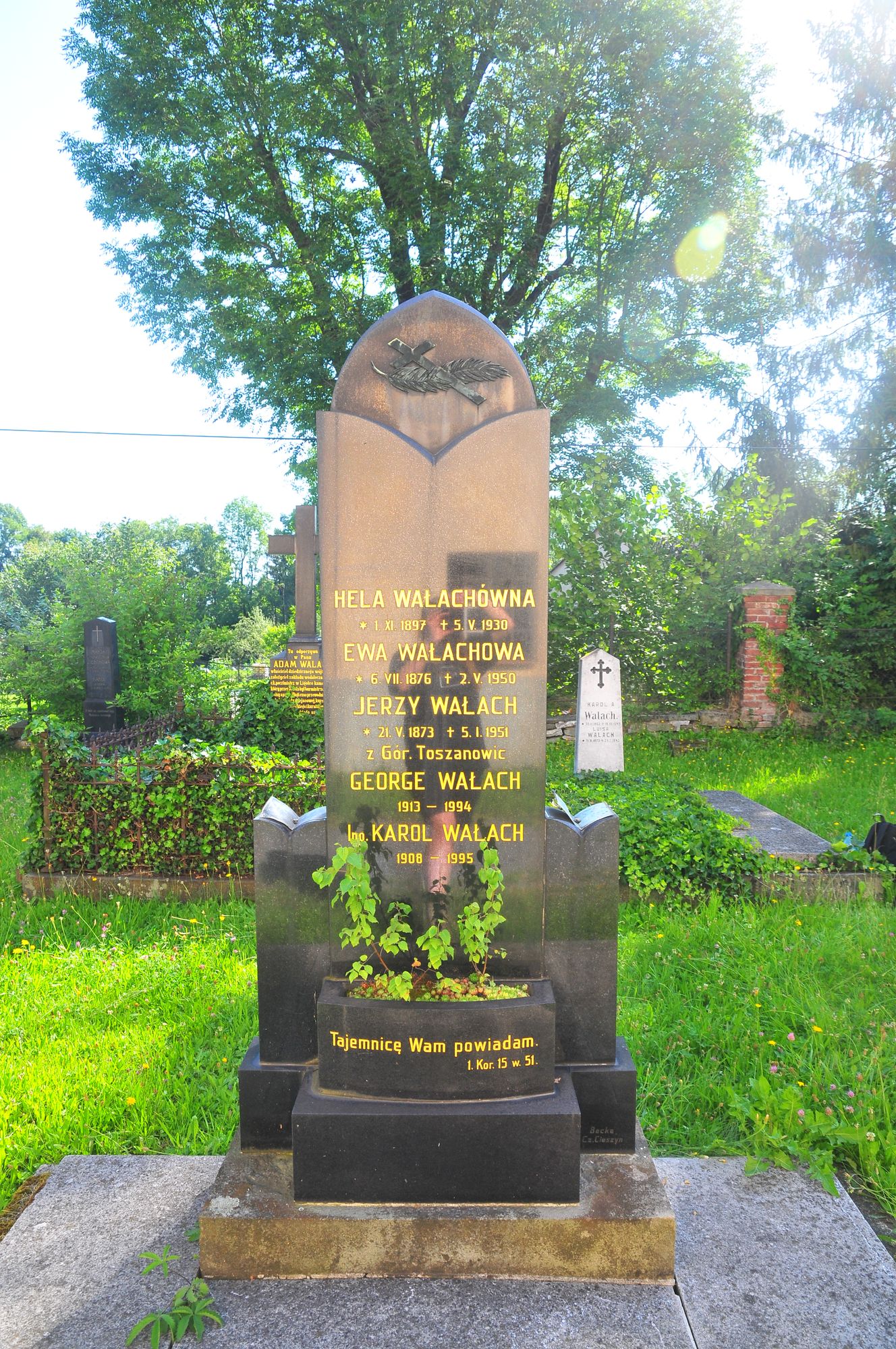 Tombstone of the Wałach family, cemetery in Ligotka Kameralna, as of 2022