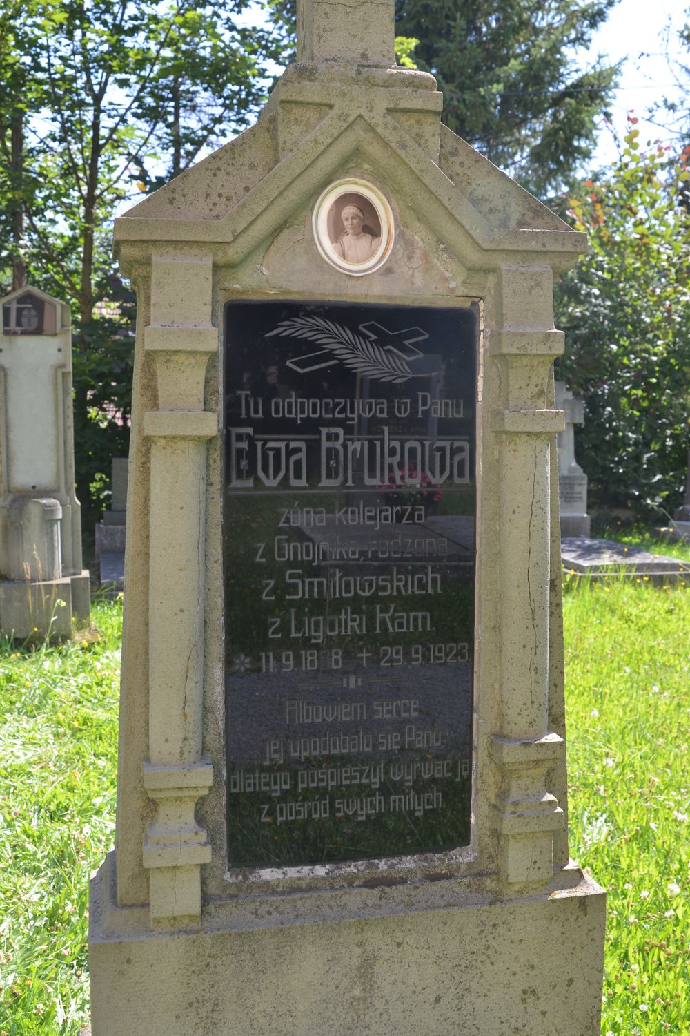 Tombstone of Ewa Bruk, Evangelical cemetery in Ligotka Kameralna