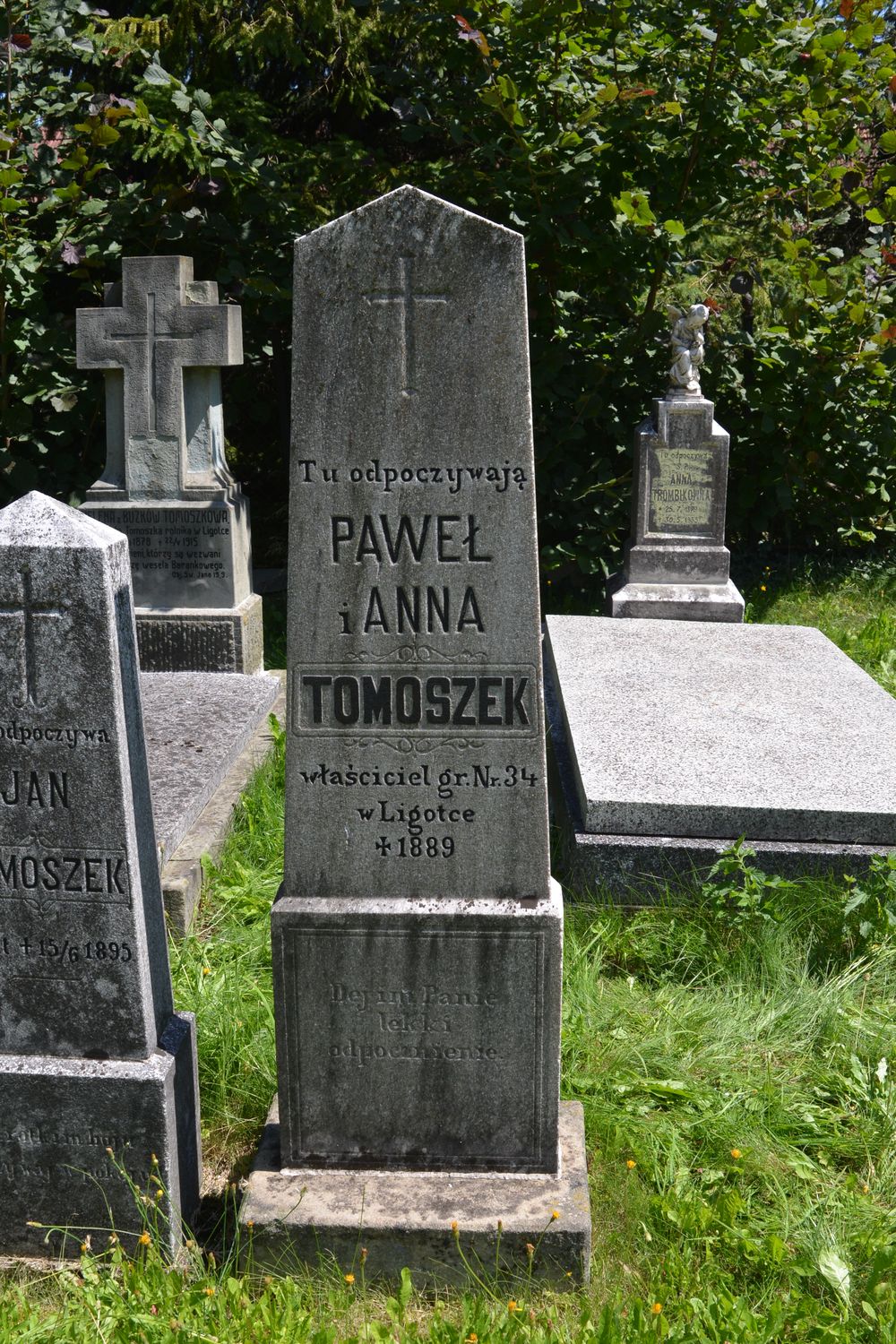 Tombstone of Anna and Paweł Tomoszek, Evangelical cemetery in Ligotka Kameralna