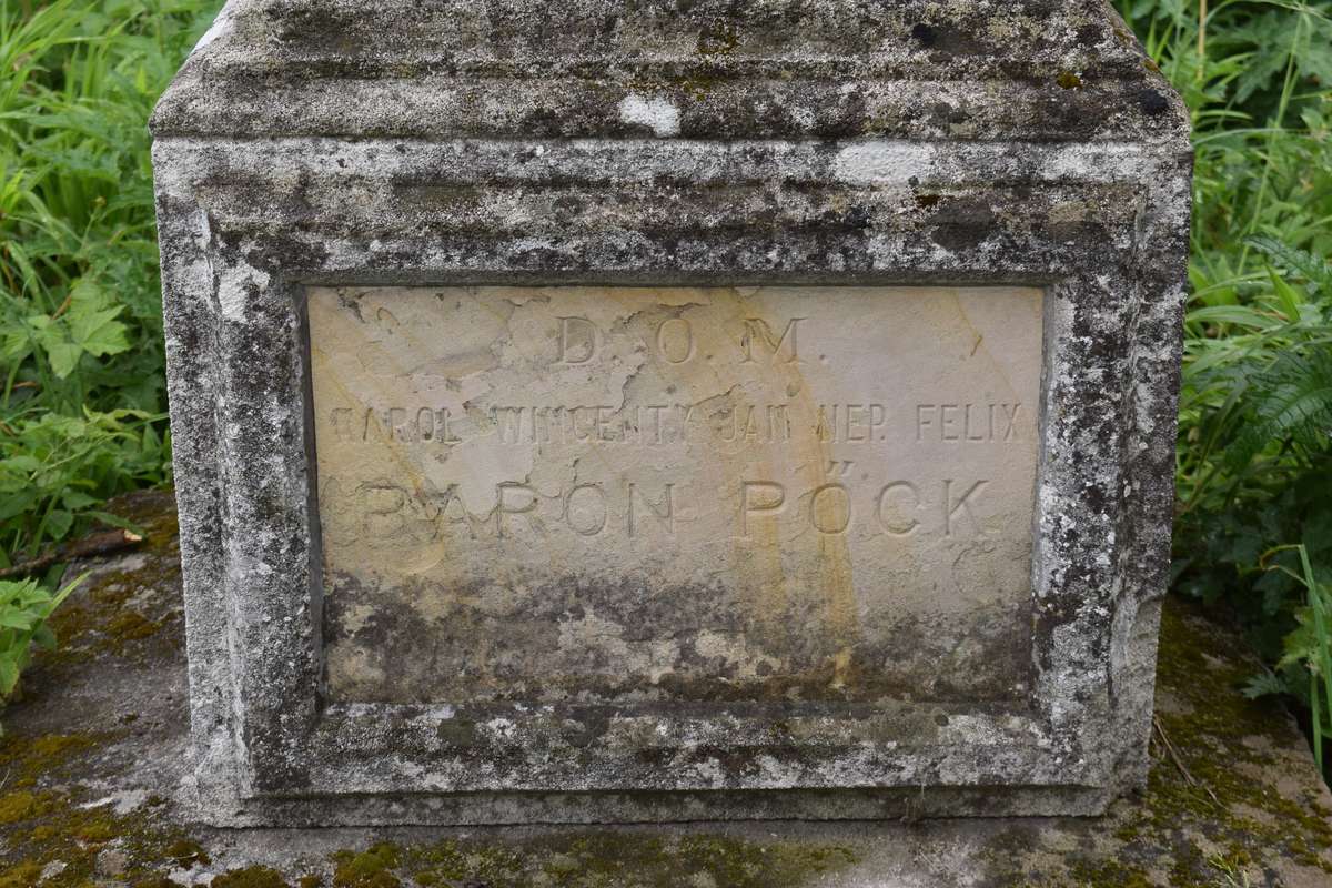 Fragment of Karol Pöck's tombstone, Zbarazh cemetery, as of 2018