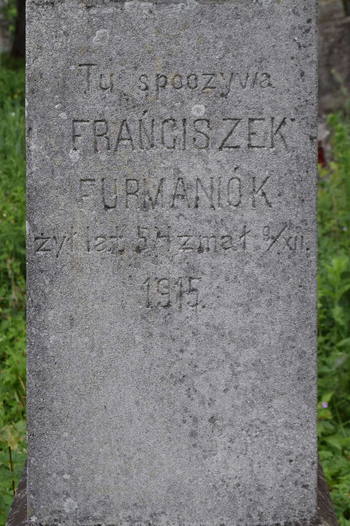 Fragment of Franciszek Furmaniók's tombstone, Zbarazh cemetery, state of 2018