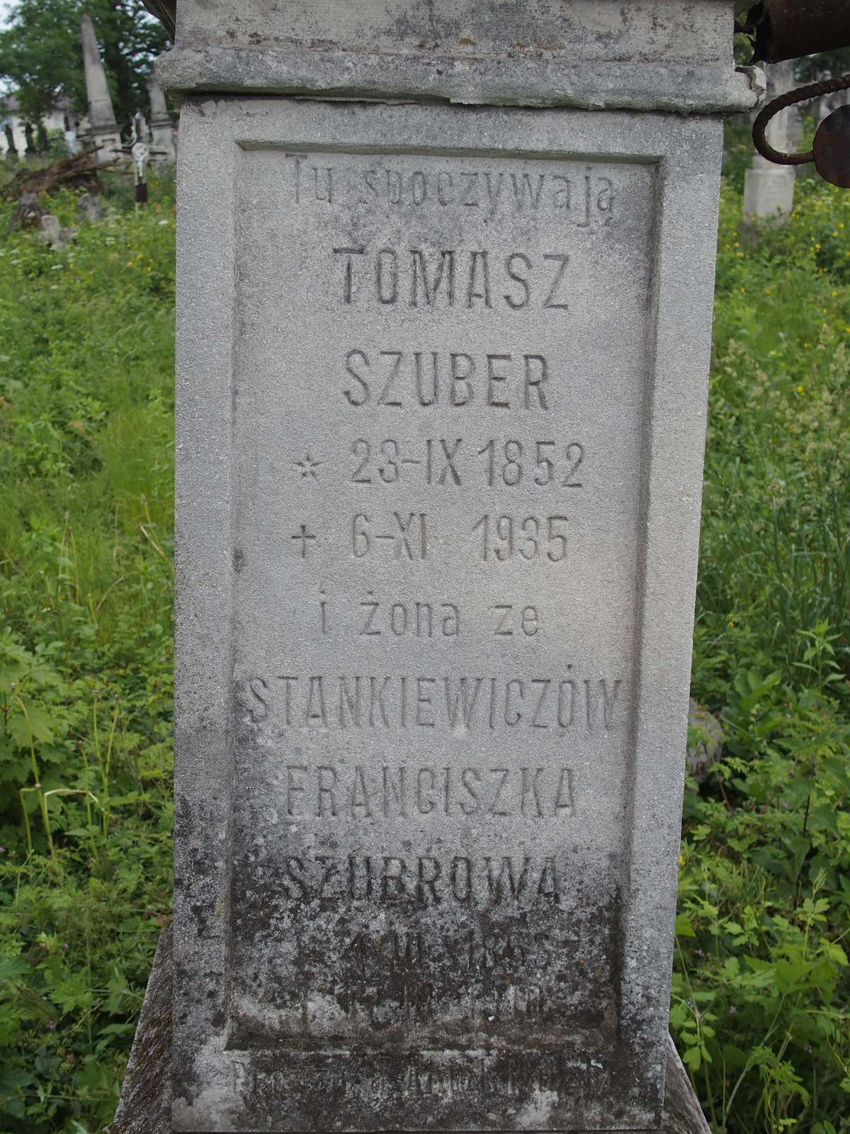 Tomas and Franciszka Szuber tombstone, Zbarazh cemetery, as of 2018.