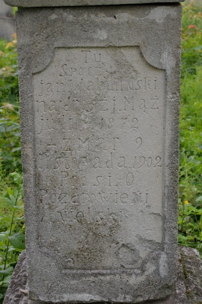 Inskrypcja nagrobka  Jana Wakulińskiego, cmentarz w Zbarażu, stan z 2018