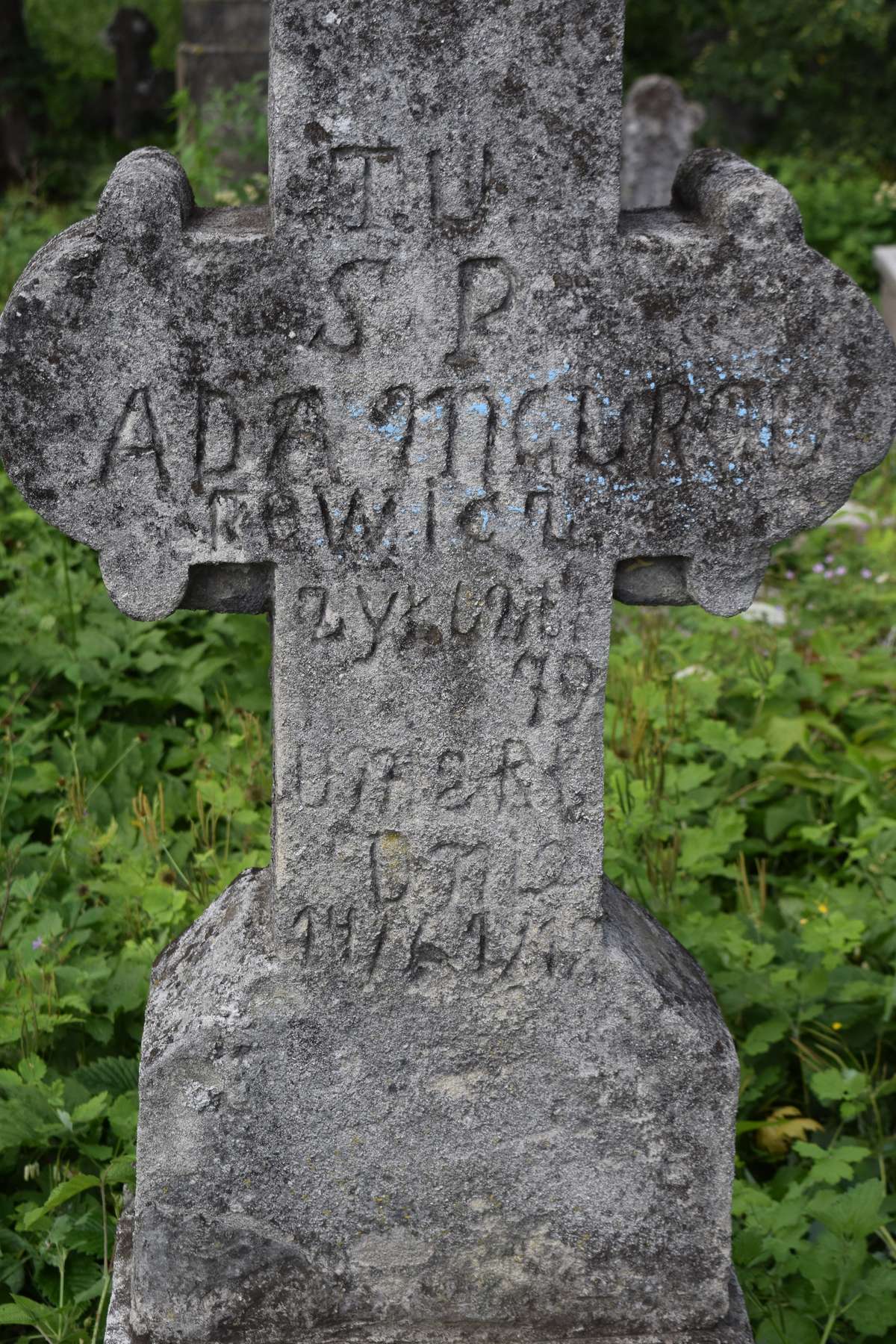 Fragment nagrobka Adama Gurgurewicza, cmentarz w Zbarażu, stan z 2018