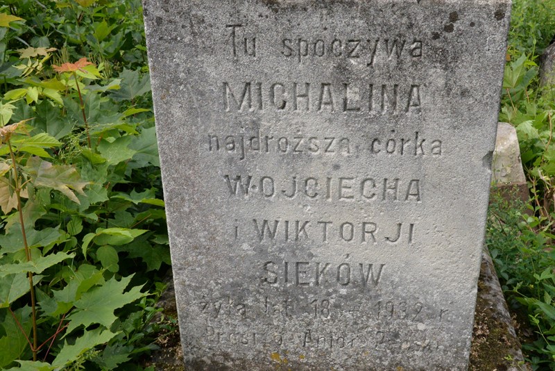 Inscription of the gravestone of Michalina Siek, Zbarazh cemetery, as of 2018