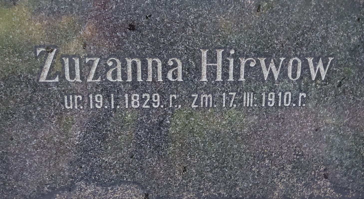 Inscription on the gravestone of Susanna Hirvov in St. Michael's Cemetery, Riga, 2022