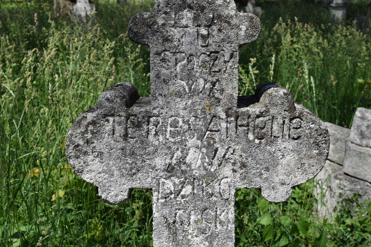 Fragment nagrobka Heleny i Teresy Dzikowskich, cmentarz w Zbarażu, stan z 2018
