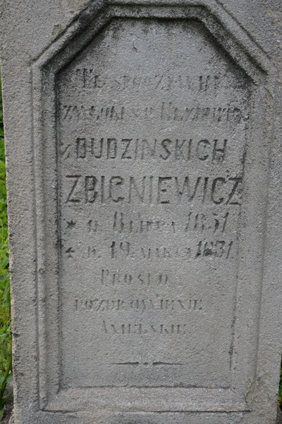 Inskrypcja nagrobka Elżbiety Zbigniewicz, cmentarz w Zbarażu, stan z 2018
