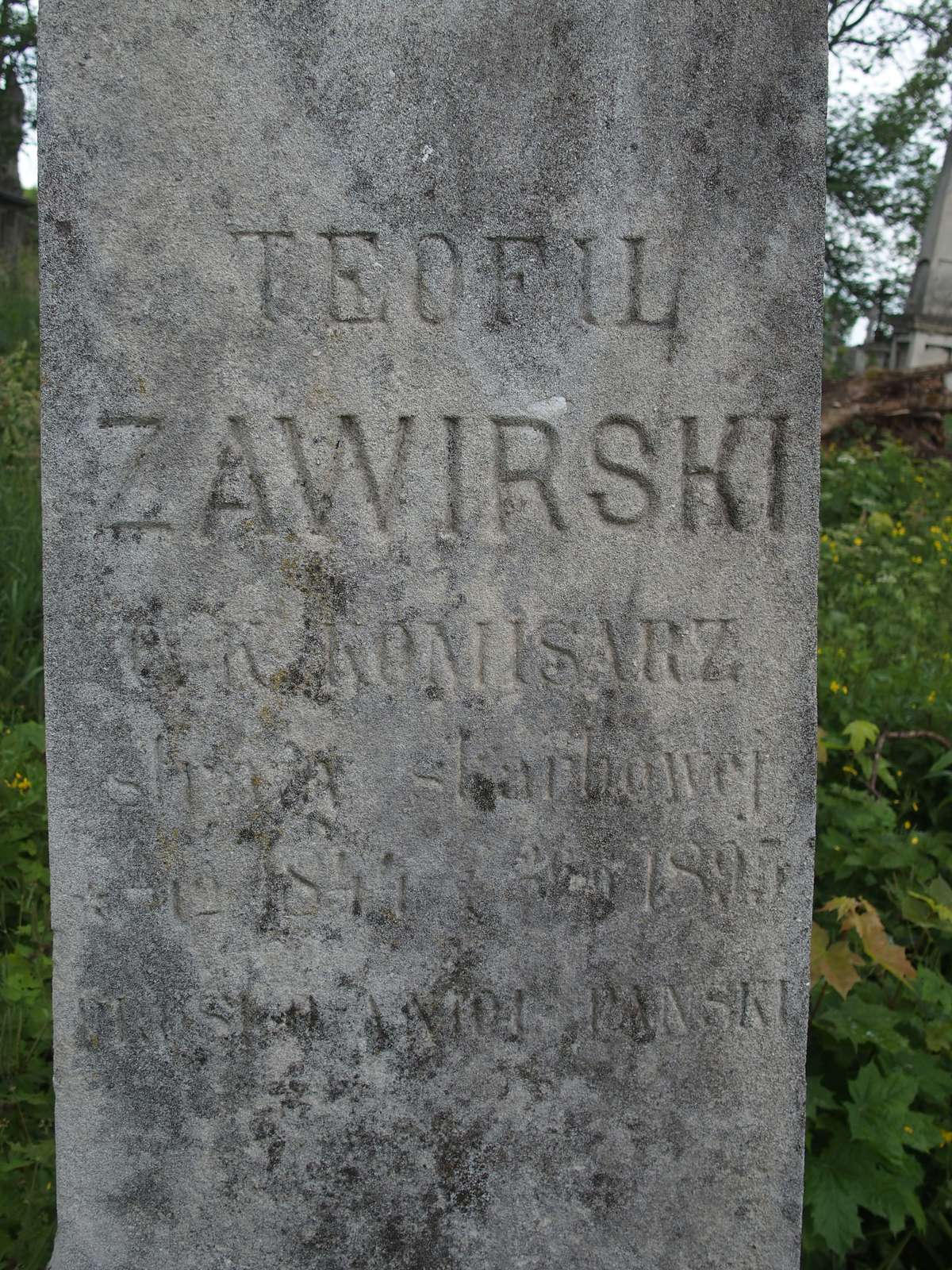 Tombstone of Teofil Zawirski, Zbarazh cemetery, as of 2018.