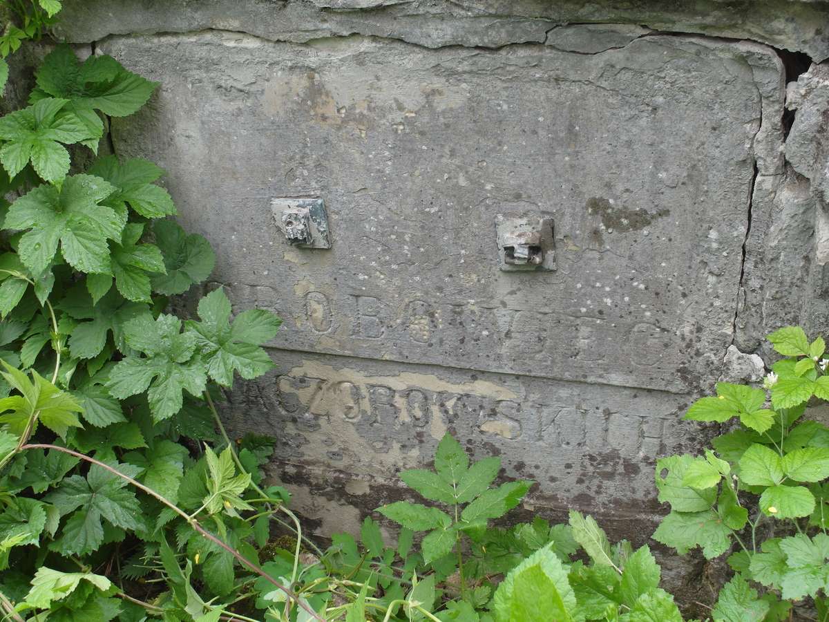 Detal grobowca Kaczorowskich, cmentarz w Zbarażu, stan z 2018