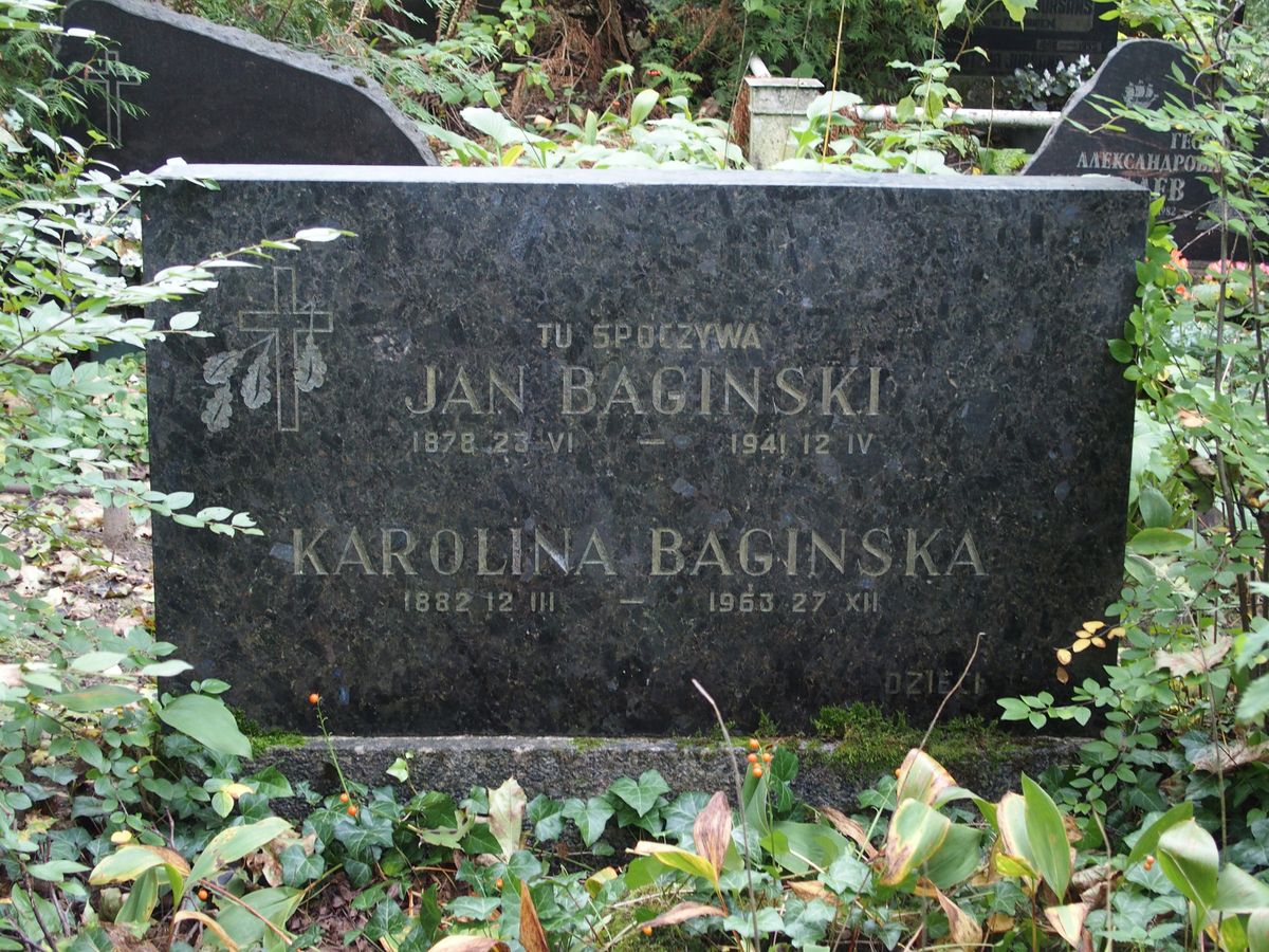 Tombstone of Karolina Baginska and Jan Baginski, St Michael's cemetery in Riga, as of 2021.