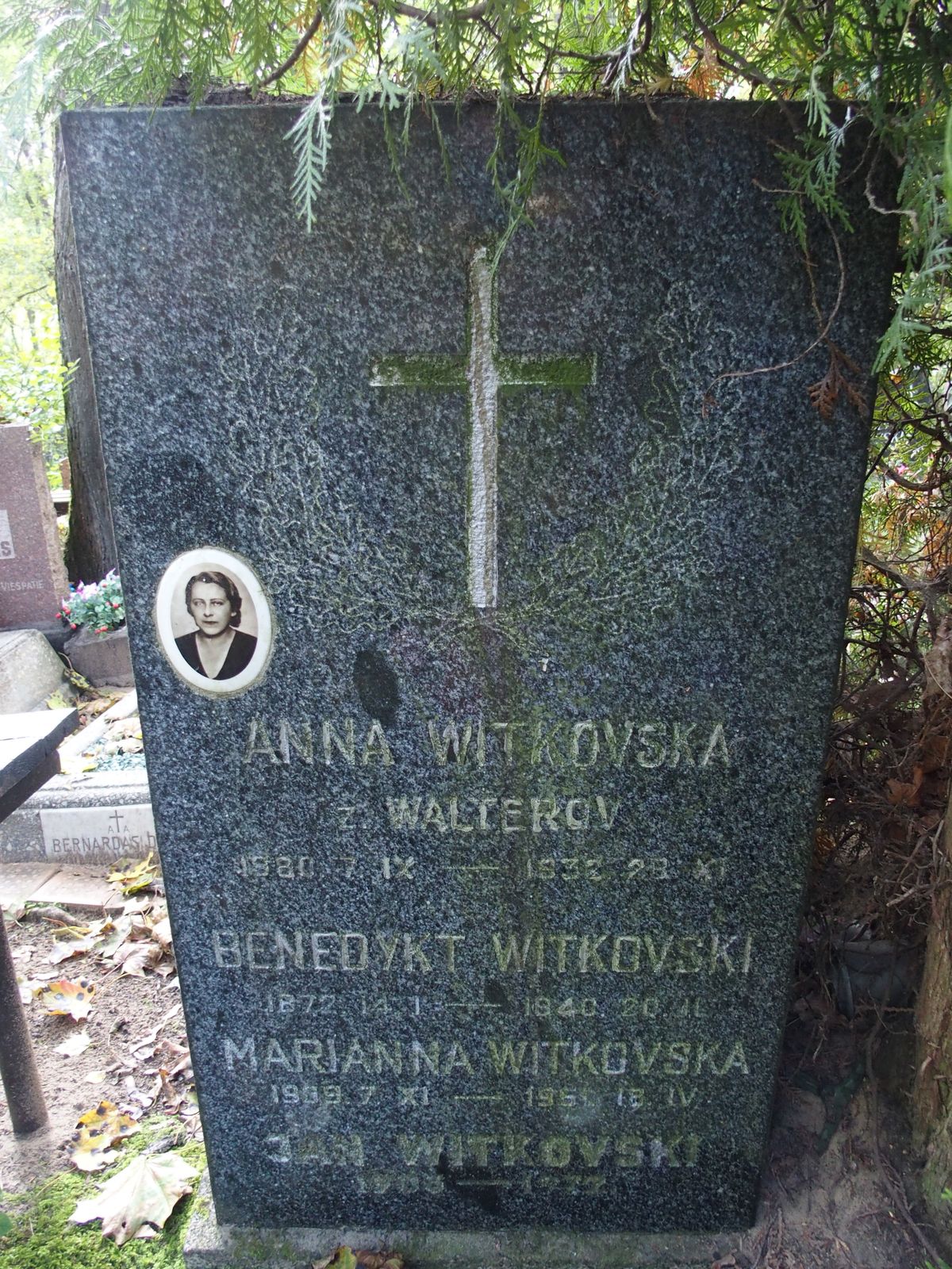 Tombstone of Anna Witkowska, Marianna Witkowska, Benedict Witkowski and Jan Witkowski, St Michael's cemetery in Riga, as of 2021.