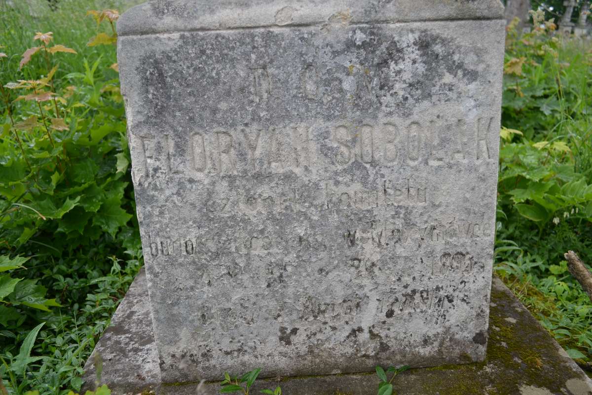 Fragment of Florian Sobolak's tombstone, Zbarazh cemetery, as of 2018