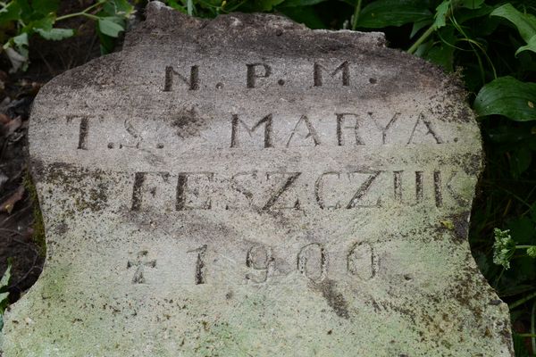 Inskrypcja nagrobka Marii Feszczuk, cmentarz w Zbarażu, stan z 2018