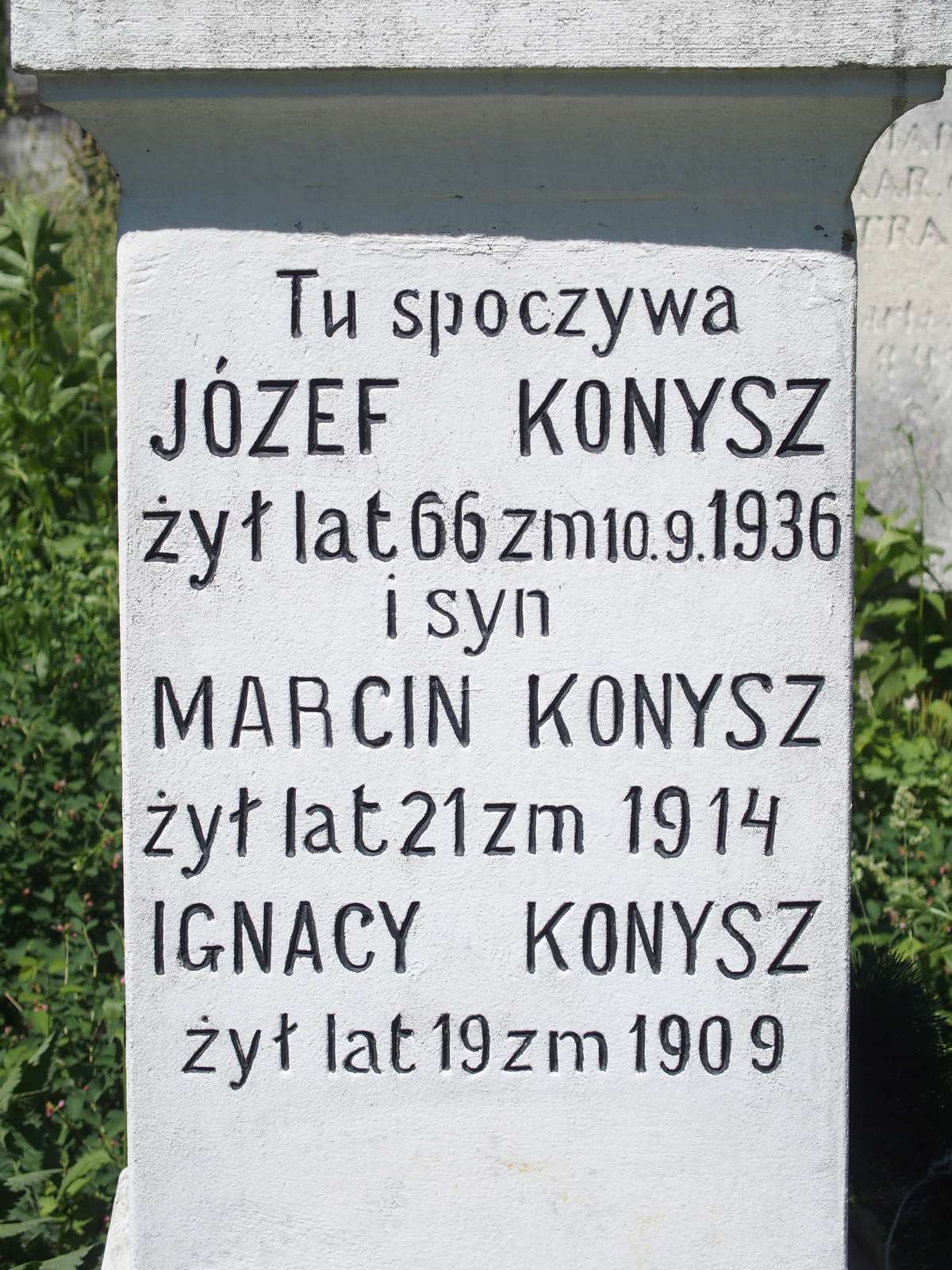 Tombstone of Joseph, Martin and Ignatius Konysz, Zbarazh cemetery, as of 2018.