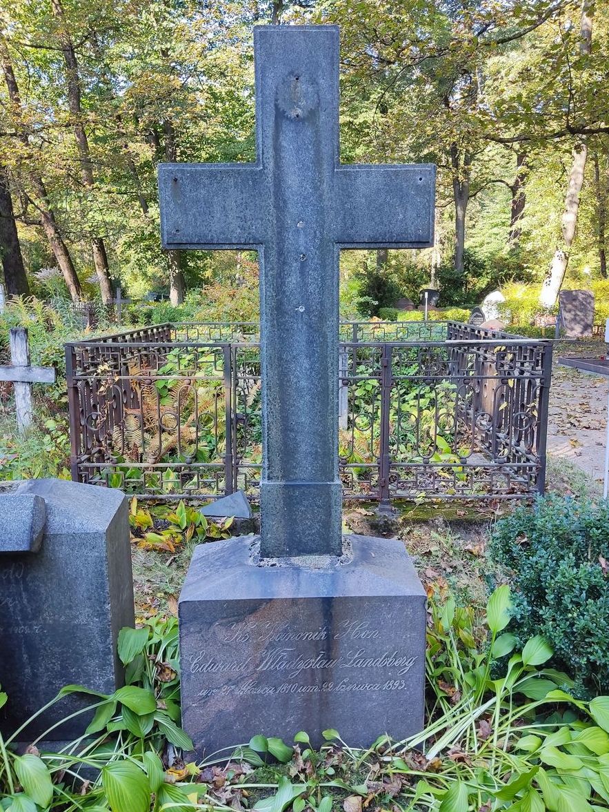 The tombstone of Edward Landsberg at St Michael's Cemetery in Riga, as of 2022.