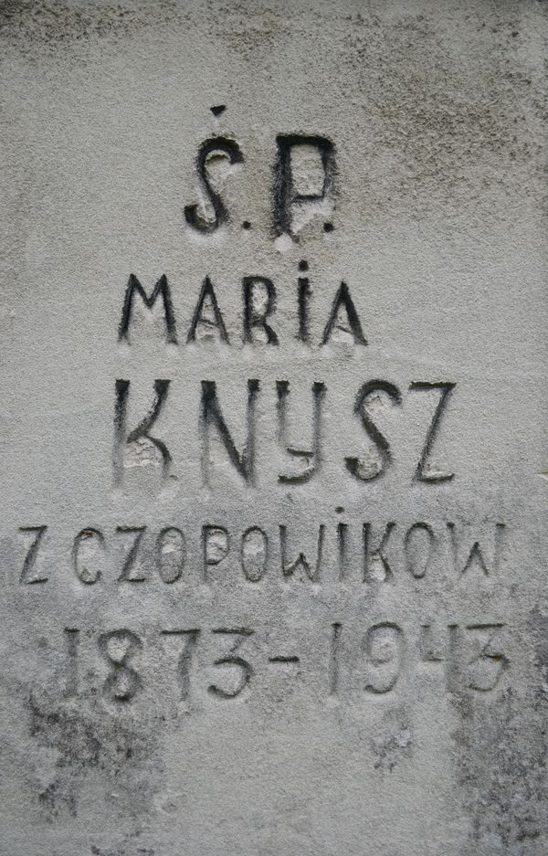 Inscription of the gravestone of Maria Knysz, Zbarazh cemetery, state of 2018