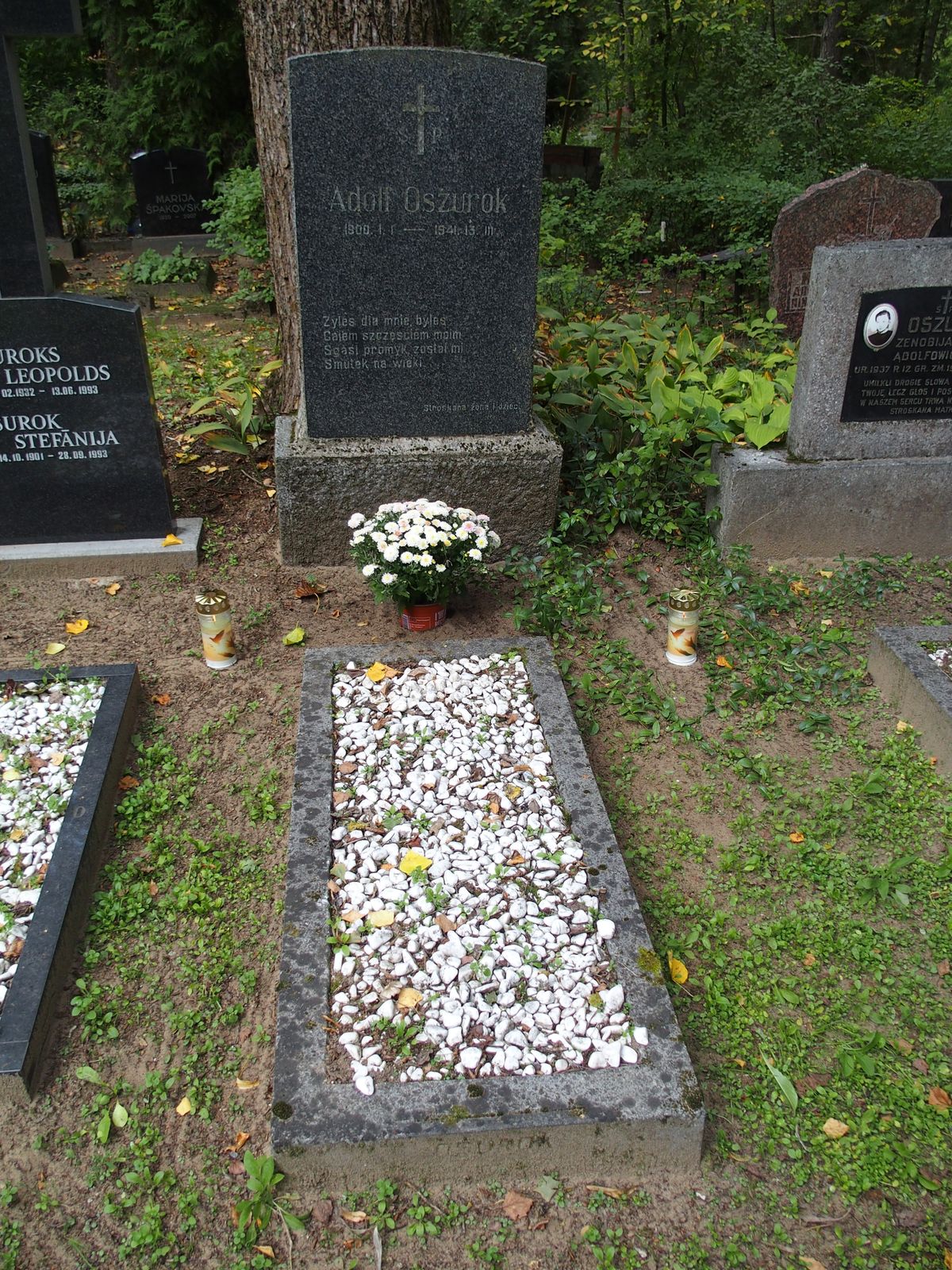 Tombstone of Adolf Oszurok, St Michael's cemetery in Riga, 2021 state