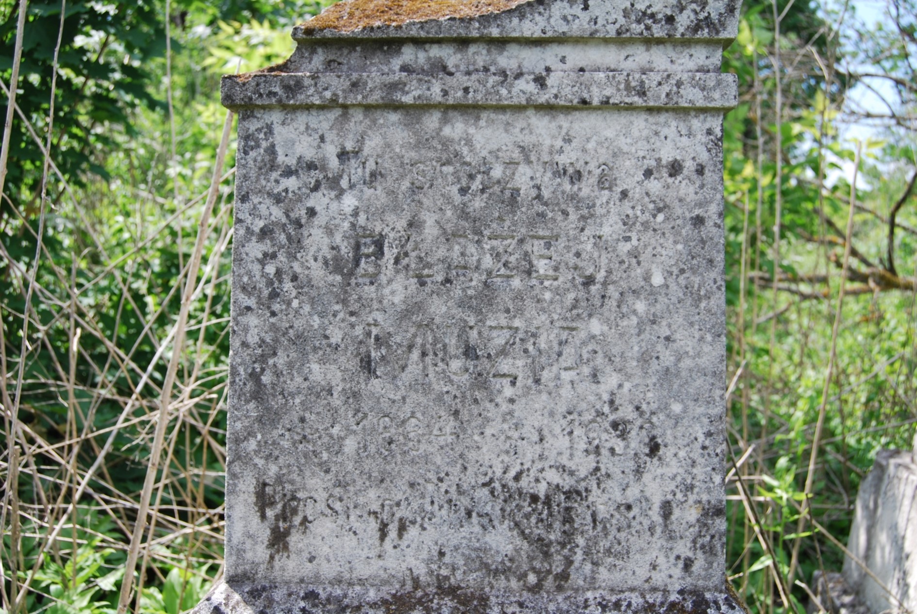 Fragment of the tombstone of Blazej Muzi, Zbarazh cemetery, as of 2018