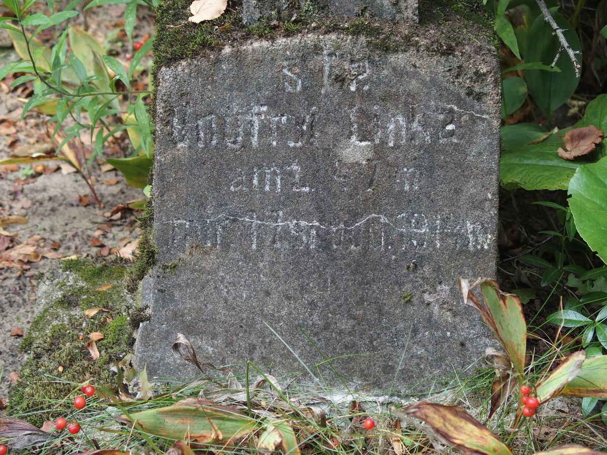 Napis z nagrobka Onufrego Linkara, cmentarz św. Michała w Rydze, stan z 2021 r