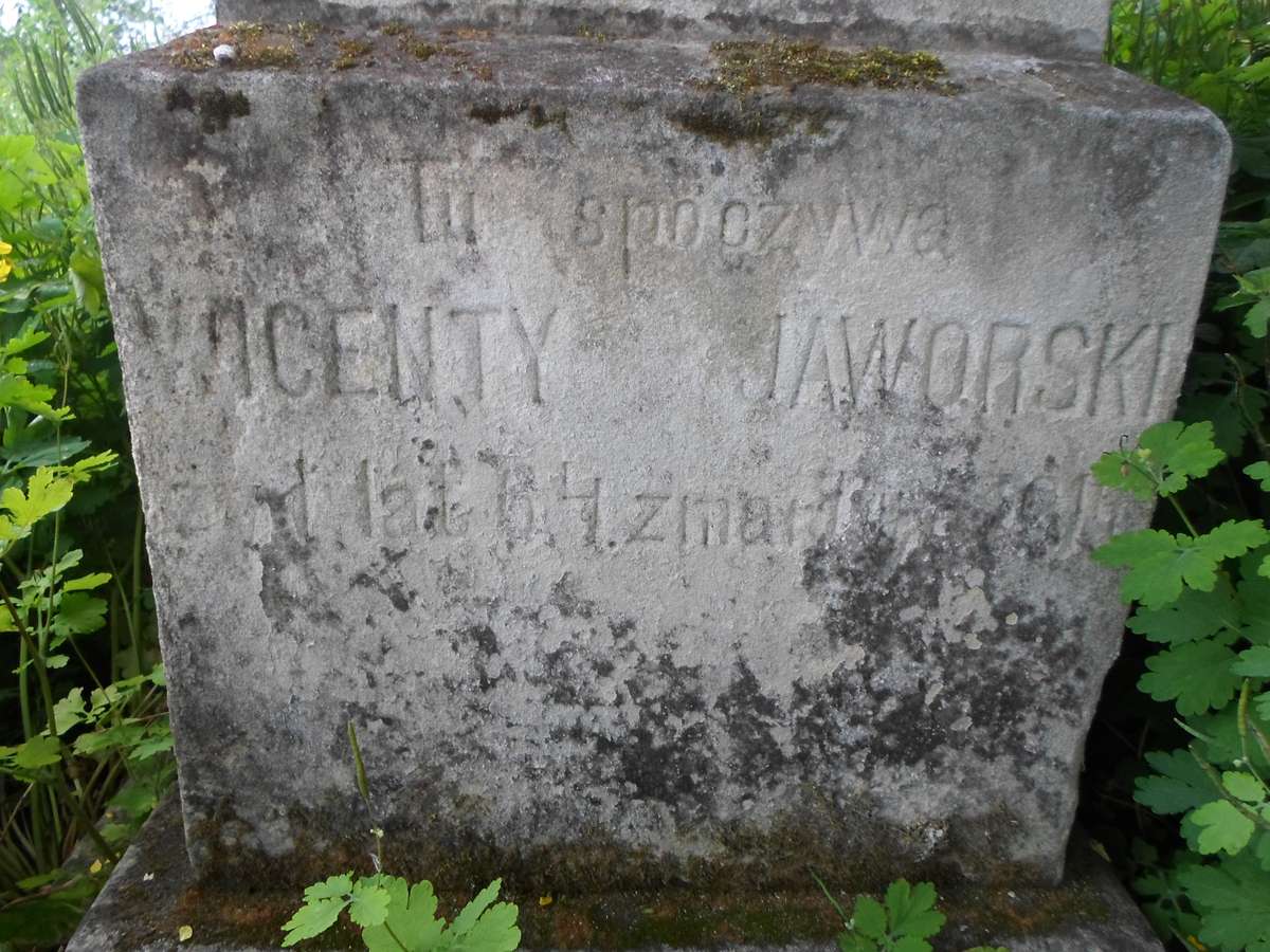 Inskrypcja nagrobka Wincentego Jaworskiego, cmentarz w Zbarażu, stan z 2018