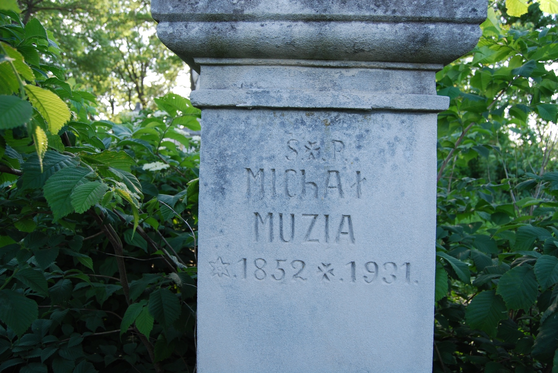 Fragment of the tombstone of Michal Muzi, Zbarazh cemetery, as of 2018