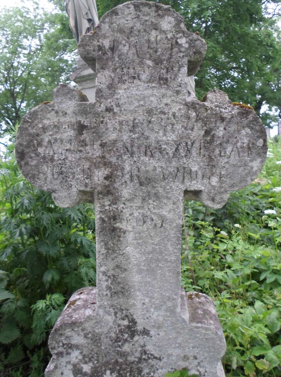 Inscription of Jan Niżnik's tombstone, Zbarazh cemetery, as of 2018