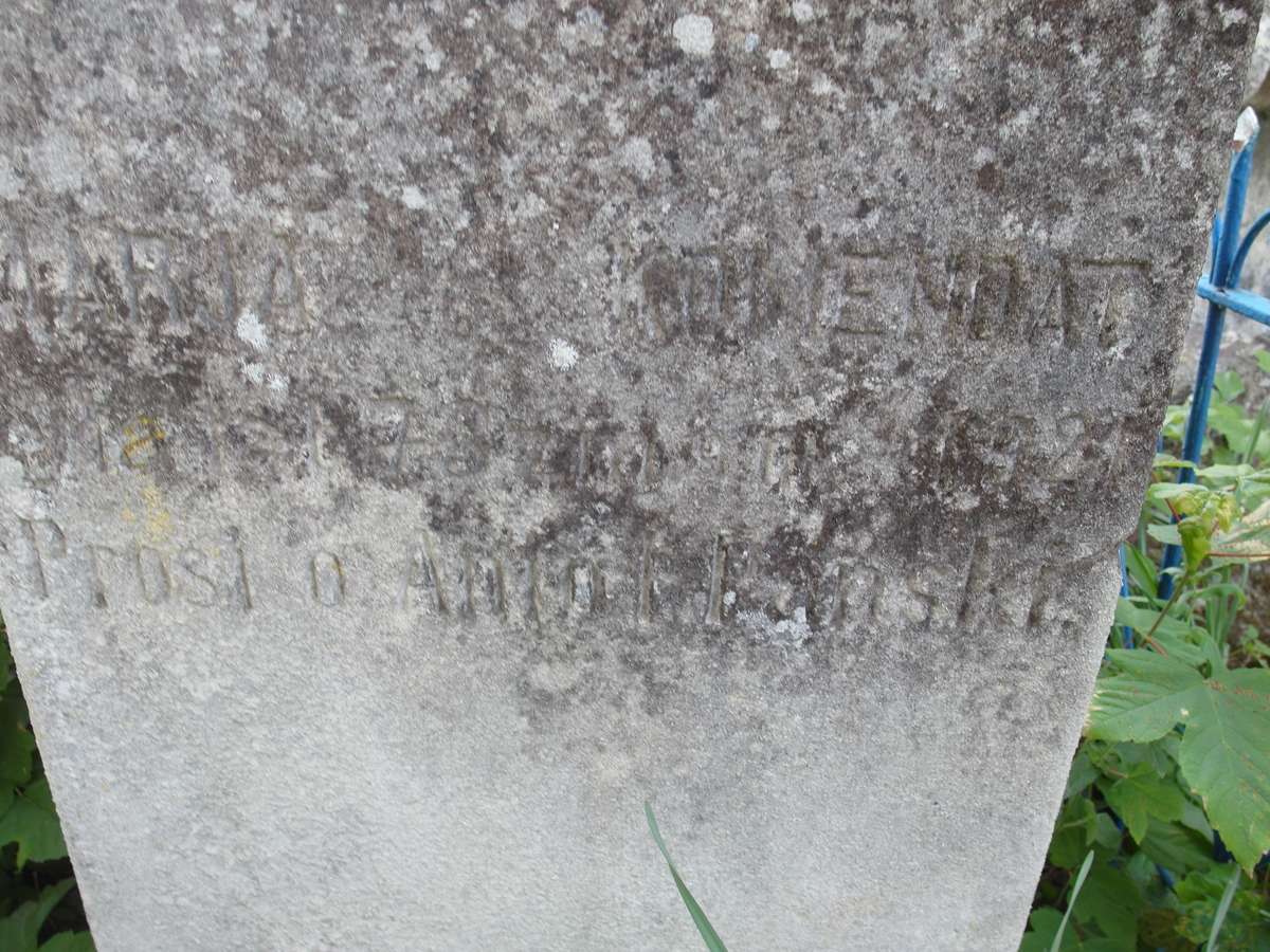 Fragment of Maria Kowendat's tombstone, Zbarazh cemetery, state of 2018