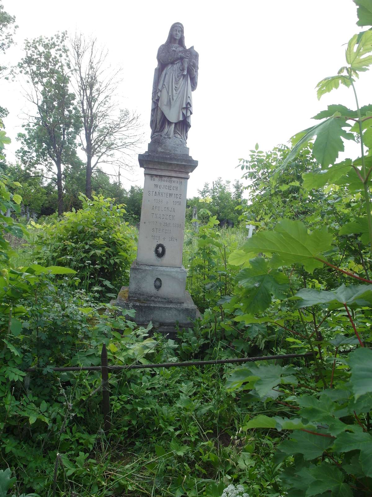 Tombstone of Apolonia Tkaczek, Wojciech Stańkiewicz and Stefania N.N., Zbarazh cemetery, as of 2018.