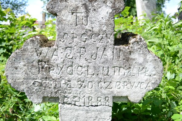 Nagrobek Jana Frydla, fragment z inskrypcją, cmentarz zbaraski, stan przed 2018