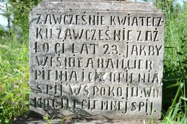 Tombstone of Mikolaj Malenczak, fragment with inscription, Zbarasko cemetery, state before 2018