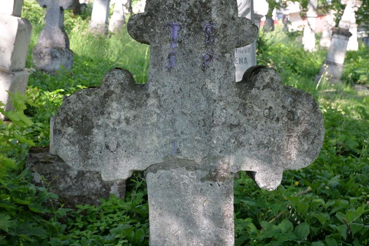 Inskrypcja nagrobka Agnieszki i Karola N.N., cmentarz w Zbarażu, stan z 2018