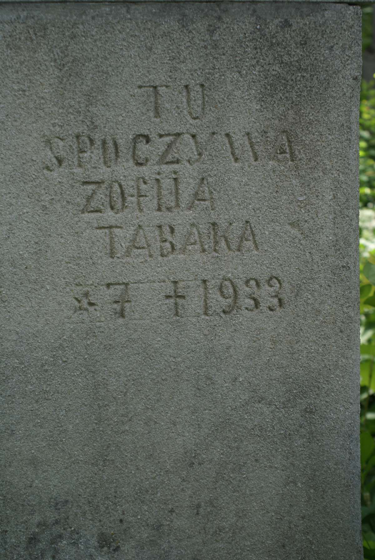 Fragment of the tombstone of Zofia Tabaka, Zbarazh cemetery, as of 2018