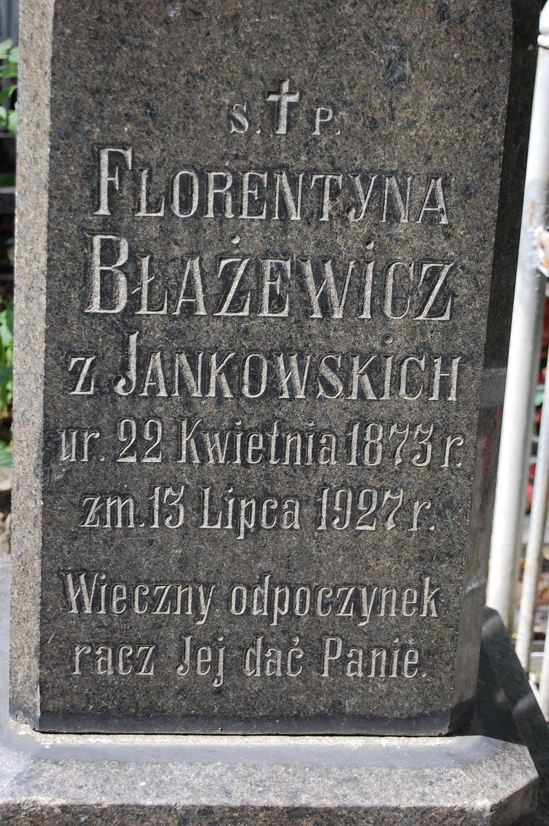 Inscription from the tombstone of Florentyna Blazevich