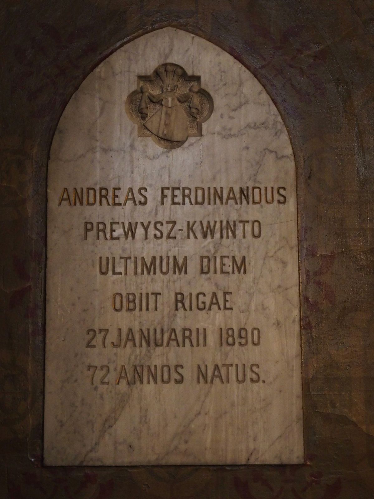 Epitaph of Andrew Ferdinand Prewysz-Kwinto in St Francis Church in Riga