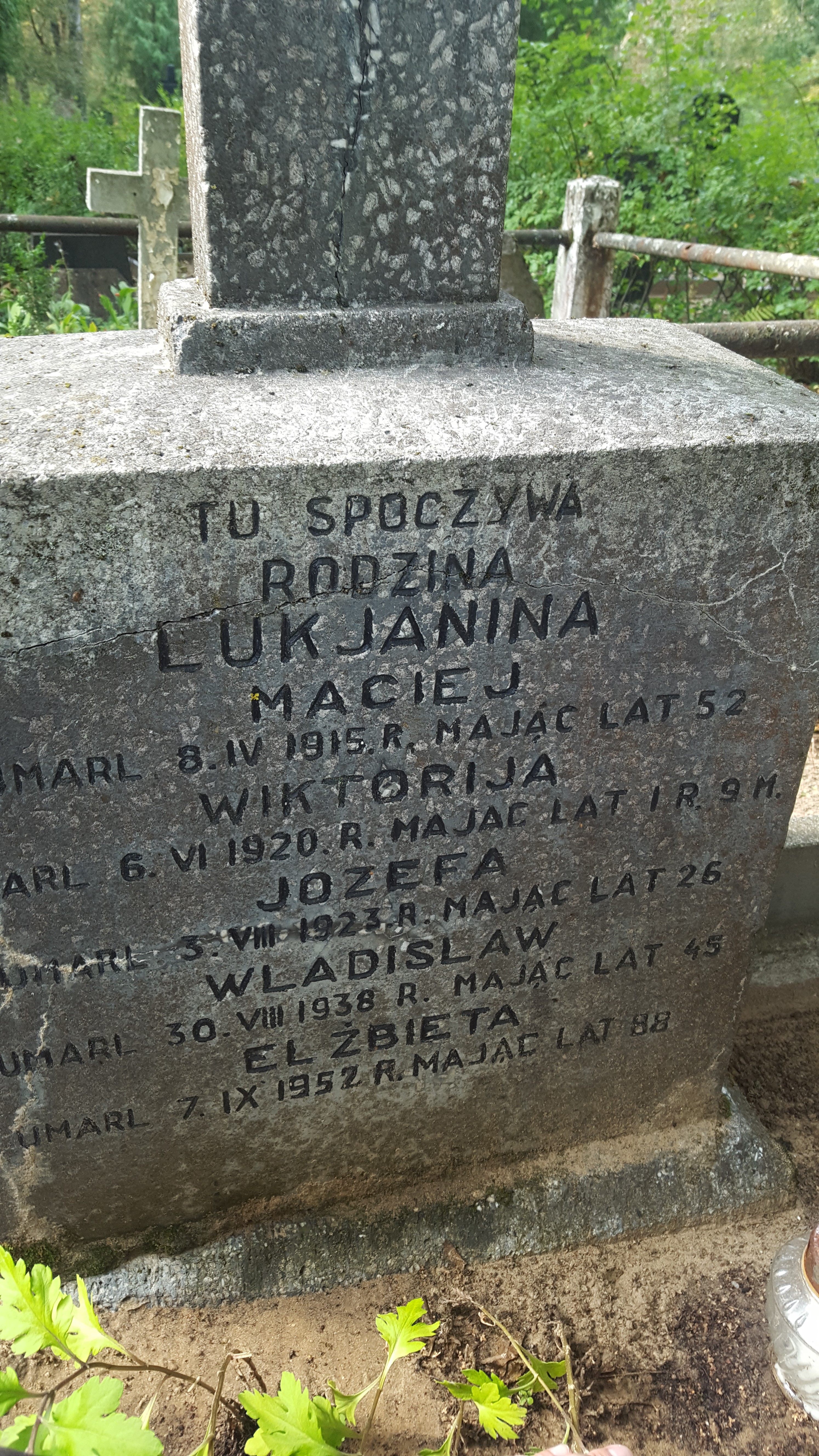 Inscription from the tombstone of the Lukjanin siblings, St Michael's cemetery in Riga, as of 2021