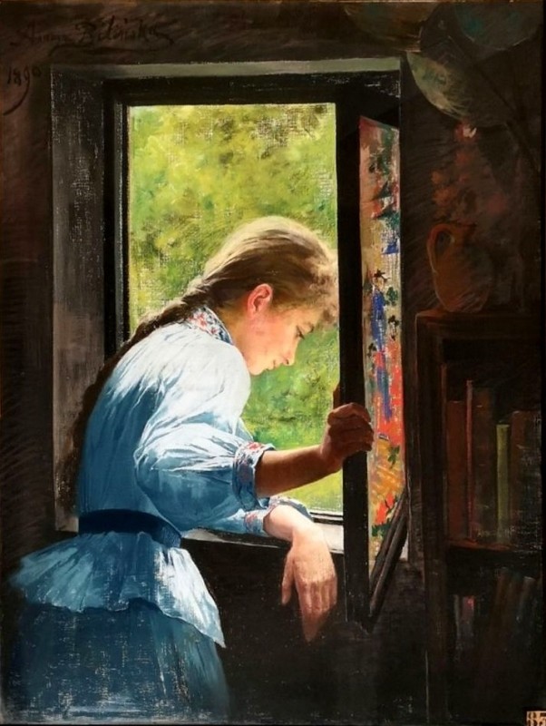 Anna Bilińska, „W oknie”, pastel, płótno, Musée d'art moderne et contemporain de Saint-Étienne Métropole, Saint-Étienne, Francja