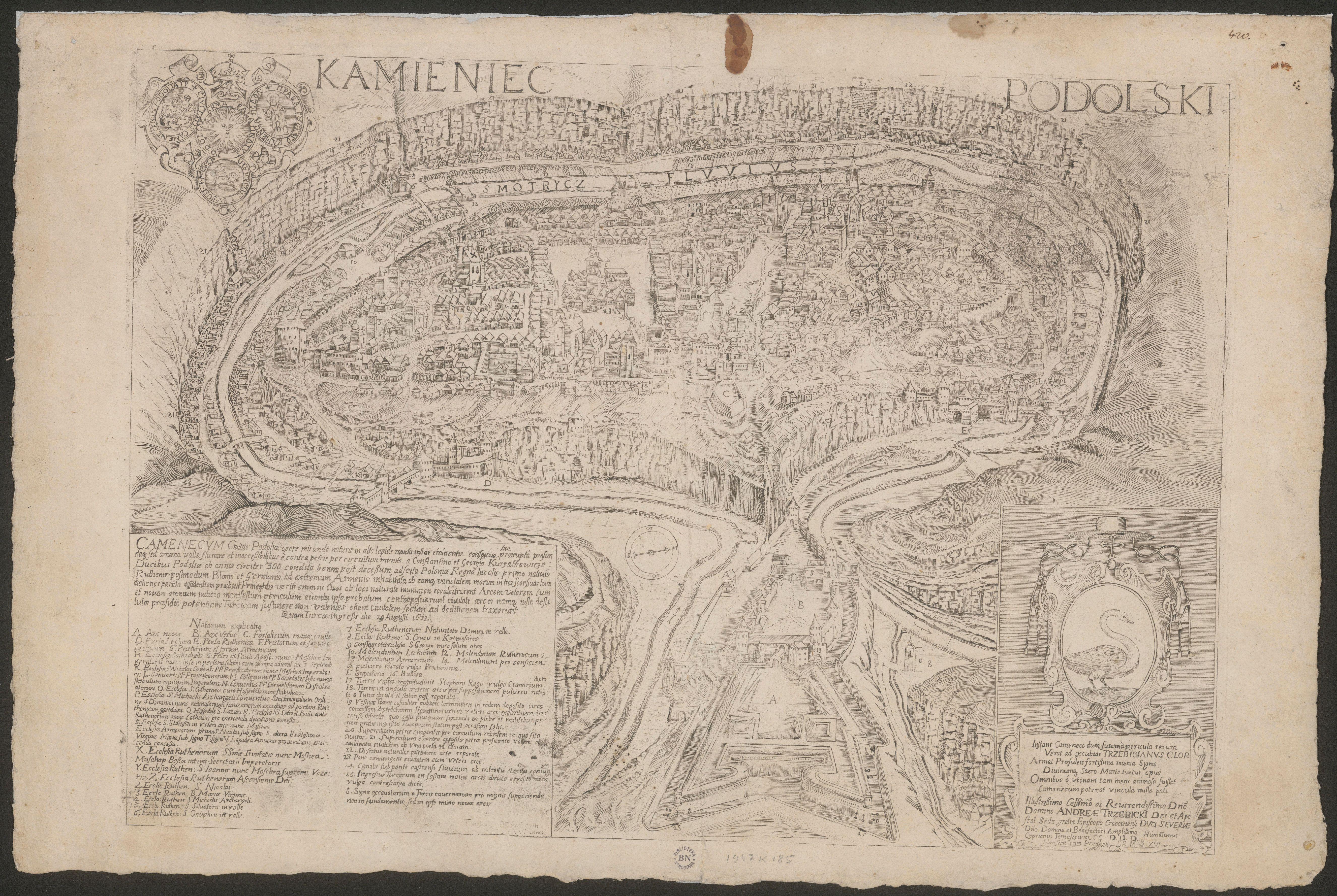 Plan miedziorytniczy Kamieńca Podolskiego, Cyprian Tomaszewicz, między 1672 a 1679