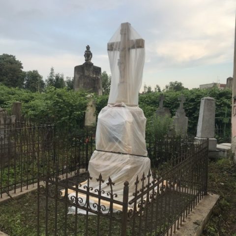 Tombstone of Rev. Florian Mitulski - undergoing conservation work