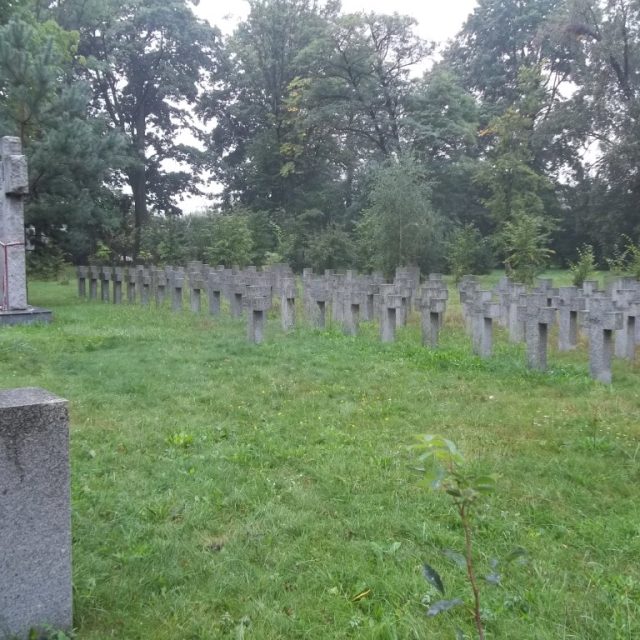 The grave of Poles murdered in September 1939, exhumed from the Kobrin poviat, located next to the Catholic church