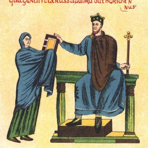 Odręczna kopia karty z miniaturą dedykacyjną z „Kodeksu Matyldy”, 1842, Biblioteka Uniwersytecka i Krajowa w Dusseldorfie, Niemcy